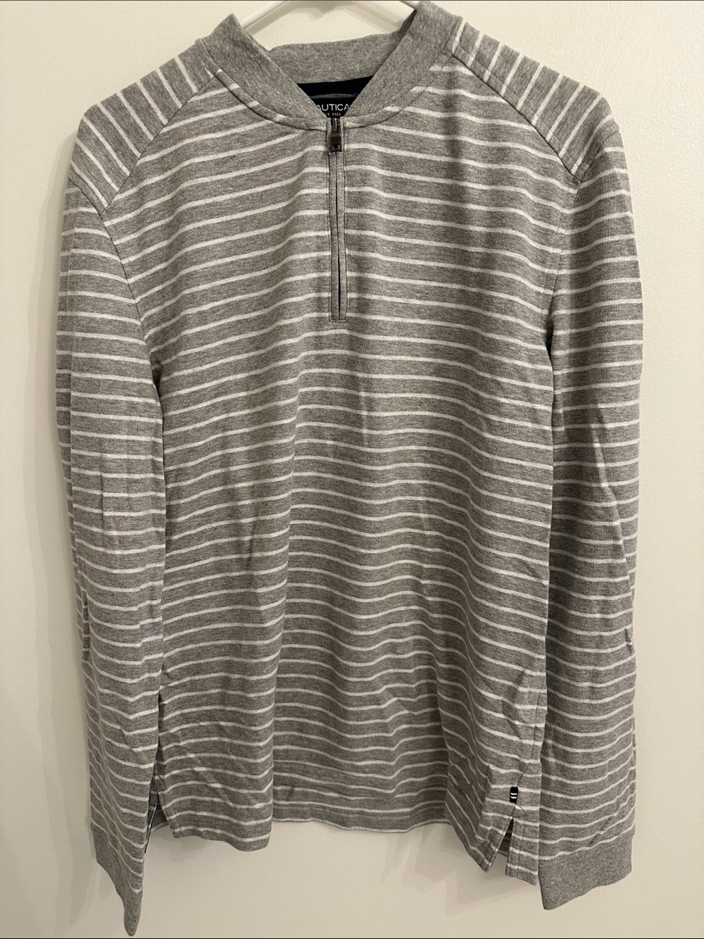 Nautica Gray & White Striped Quarter-Zip Sweater